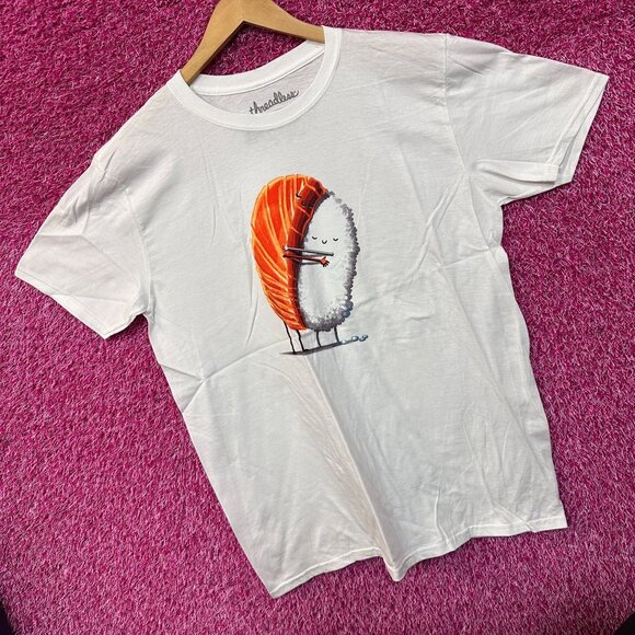 Sushi Hug Salmon & Rice Snuggle Kawaii Art Threadless Tee L - Picture 3 of 4